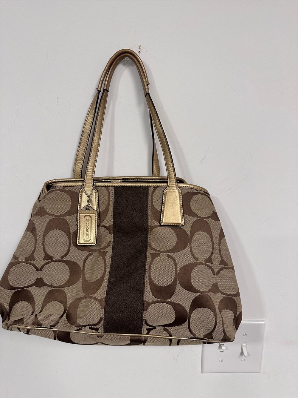 Coach Brown Signature Canvas Tote with Gold Accents